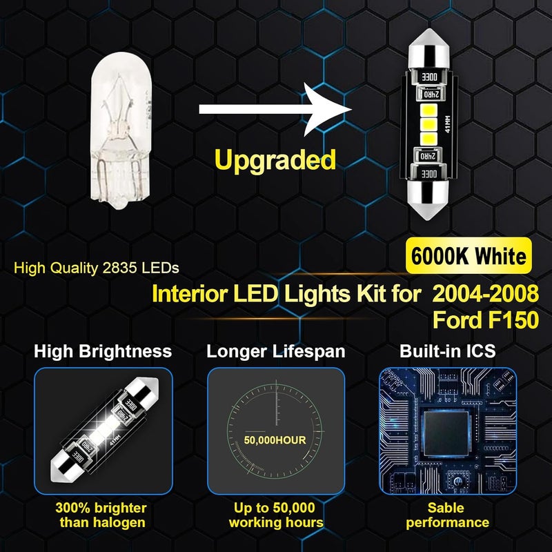 EASY EAGLE LED Interior Car Lights for Ford-F150-2004-2008: 13 Piece Kit White LED Light Bulbs - Super Bright 6000K + Install Tool - Image 4